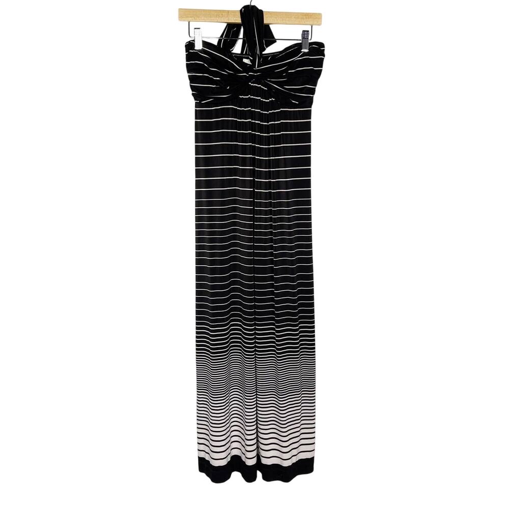 Soma Medium M Black White Striped Halter Neck Maxi Dress Jersey Soft Casual